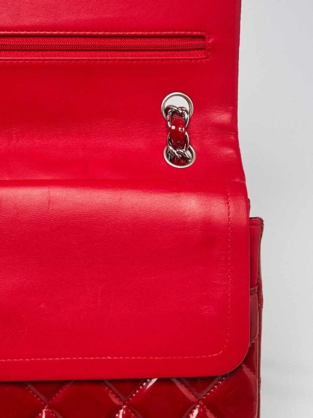Chanel Red Quilted Patent Leather Classic Jumbo Double Flap Bag - Picture 9 of 12